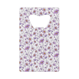 Abrebotellas De Tarjeta De Crédito Diseño de patrón botánico de flor silvestre púrpur