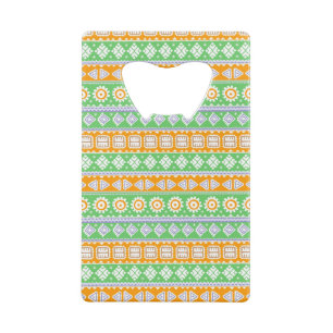Abrebotellas De Tarjeta De Crédito Diseño de patrones étnicos naranja verde lindo