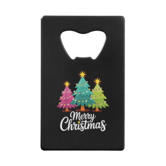 Abrebotellas De Tarjeta De Crédito Diseño divertido de árbol de Navidad colorido Feli