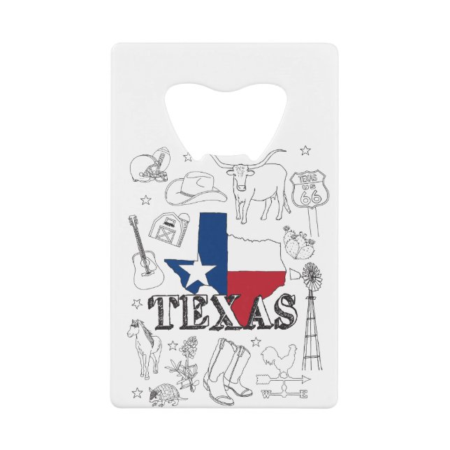 Abrebotellas De Tarjeta De Crédito Doodles de Ilustracion de Texas (Anverso)