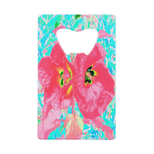 Abrebotellas De Tarjeta De Crédito Dos rosados ciruelas de coral rojo loco hibiscus e