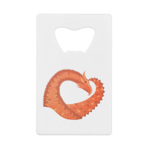 Abrebotellas De Tarjeta De Crédito dragón cardíaco naranja sobre blanco