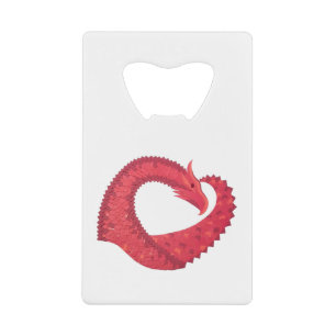 Abrebotellas De Tarjeta De Crédito Dragón del corazón rojo en blanco