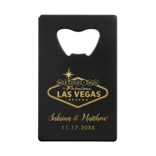 Abrebotellas De Tarjeta De Crédito El oro Boda de Las Vegas y el negro