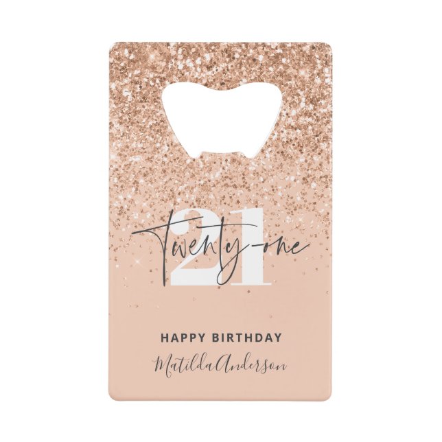 Abrebotellas De Tarjeta De Crédito El purpurina Girly chispea fiesta moderno de 21 añ (Anverso)