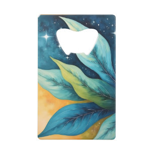 Abrebotellas De Tarjeta De Crédito El verde azul deja el sol dorado y las estrellas