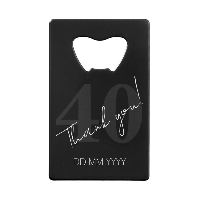 Abrebotellas De Tarjeta De Crédito Elegant Black and White Forty 40th Birthday (Anverso)