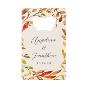 Abrebotellas De Tarjeta De Crédito Elegante acuarela otoño deja matrimonio personaliz
