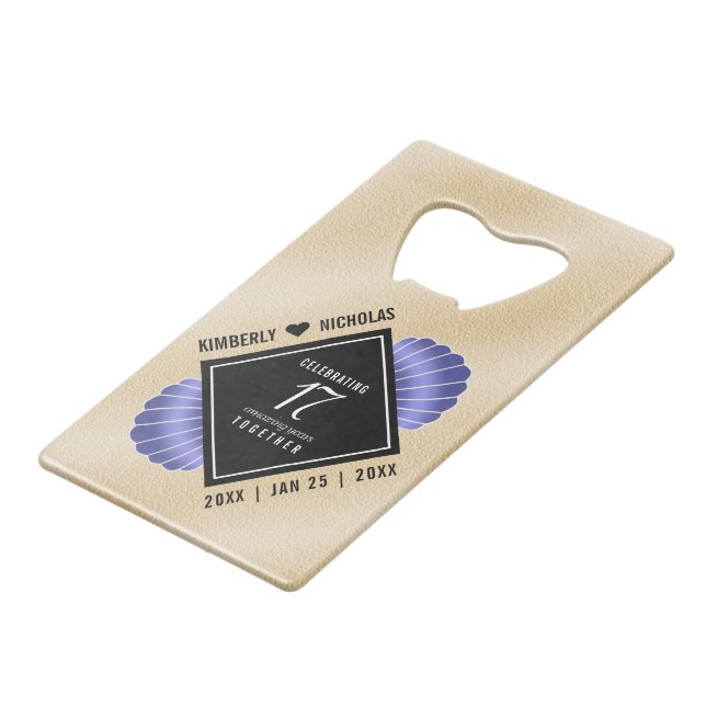 Abrebotellas De Tarjeta De Crédito Elegante aniversario Boda de 17 conchas (Ángulo frontal)