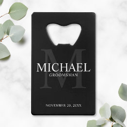 Abrebotellas De Tarjeta De Crédito Elegante Groomsmen Negro Personalizado