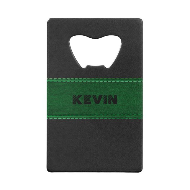Abrebotellas De Tarjeta De Crédito Elegante tarjeta de crédito de cuero negro y verde (Anverso)