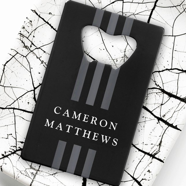 Abrebotellas De Tarjeta De Crédito Elegantes líneas oscuras modernas monogramadas neg (Elegant dark lines modern monogrammed black credit card bottle opener)