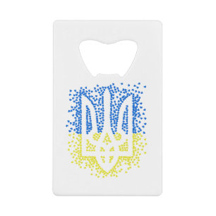 Abrebotellas De Tarjeta De Crédito Emblema ucraniano trident tryzub esparce corazones