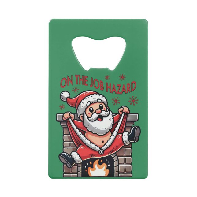 Abrebotellas De Tarjeta De Crédito En el trabajo, el Papá Noel se incendia (Anverso)