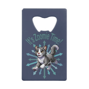 Abrebotellas De Tarjeta De Crédito Es el gato Zoomie Time Gray Bicolor