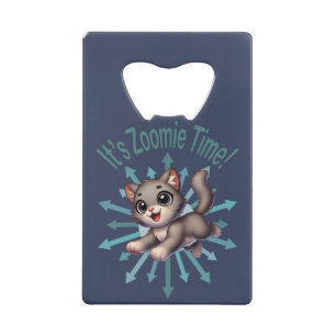 Abrebotellas De Tarjeta De Crédito Es Zoomie Time Cute Gris y Gato Blanco