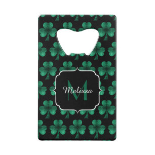 Abrebotellas De Tarjeta De Crédito Espuma verde esmeralda Shamrock negro Monograma
