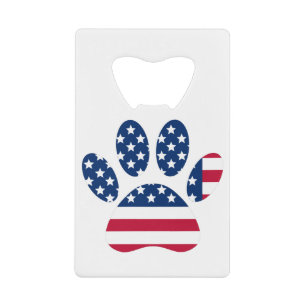 Abrebotellas De Tarjeta De Crédito Estampa de pata de perro con bandera de EE. UU.