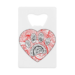 Abrebotellas De Tarjeta De Crédito Estampa de pata de perro con mandala floral y cora
