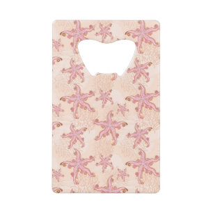 Abrebotellas De Tarjeta De Crédito Estrella de mar y coral rosa pastel