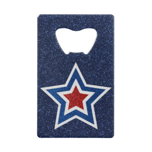 Abrebotellas De Tarjeta De Crédito Estrella Roja, Blanca, Azul de Brillo del 4 de Jul