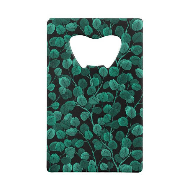Abrebotellas De Tarjeta De Crédito Eucalyptus sobre negro (Anverso)