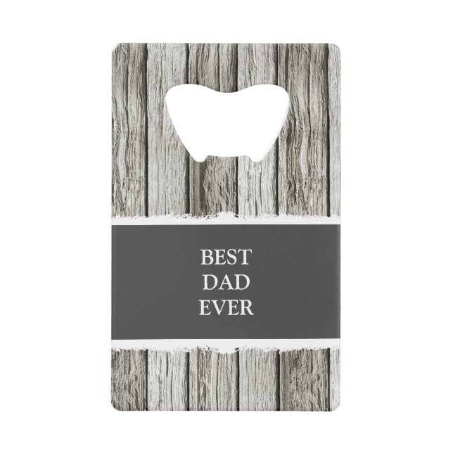 Abrebotellas De Tarjeta De Crédito Falso madera rústica 1 foto papá gris blanco (Anverso)