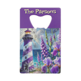 Abrebotellas De Tarjeta De Crédito Faro morado con Foxglove e Iris personalizado