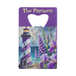 Abrebotellas De Tarjeta De Crédito Faro morado con Foxglove e Iris personalizado