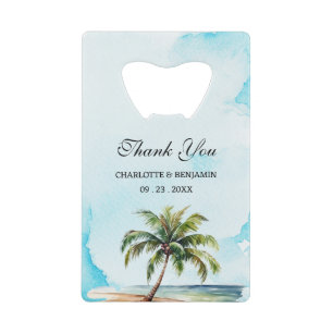 Abrebotellas De Tarjeta De Crédito Favor de Boda de Playa Costera con Palma 