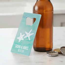 Abrebotellas De Tarjeta De Crédito Favor de matrimonio personalizado de Starfish Aqua