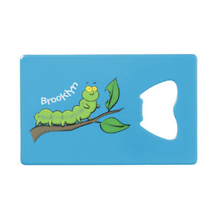 Abrebotellas De Tarjeta De Crédito Feliz ilustracion personalizado de oruga verde