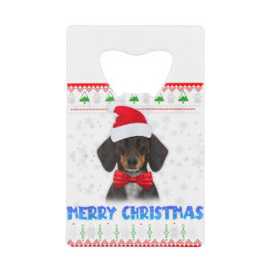 Abrebotellas De Tarjeta De Crédito Feliz Navidad Dachshund Wiener Santa Ugly Xmas S