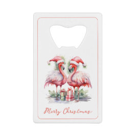 Abrebotellas De Tarjeta De Crédito Feliz Navidad Flamingos rosas
