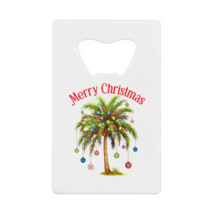 Abrebotellas De Tarjeta De Crédito Feliz Navidad Palm Tree Light Tropical Hawaiano
