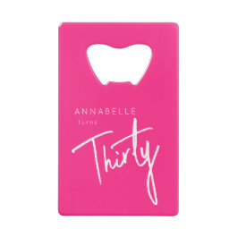 Abrebotellas De Tarjeta De Crédito Fiesta de cumpleaños rosa moderna 30 treinta trigé