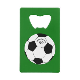 Abrebotellas De Tarjeta De Crédito Fiesta de fútbol, pelota de fútbol con nombre y nú