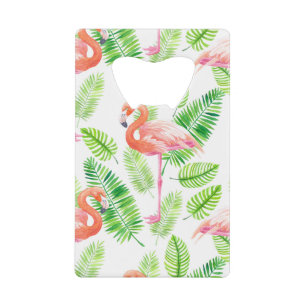 Abrebotellas De Tarjeta De Crédito Flamencos y hojas tropicales