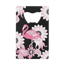 Abrebotellas De Tarjeta De Crédito Flamingo rosa negro moderno personalizado