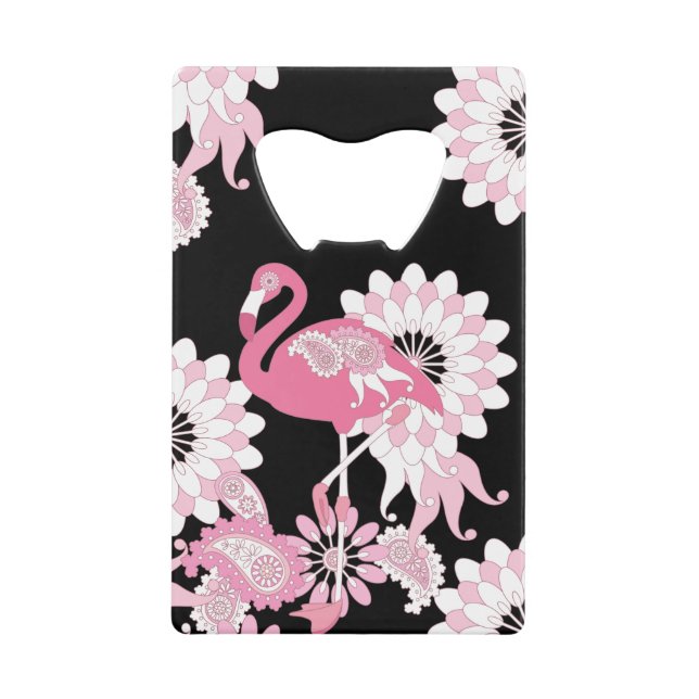 Abrebotellas De Tarjeta De Crédito Flamingo rosa negro moderno personalizado (Anverso)