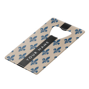 Abrebotellas De Tarjeta De Crédito Fleur de Lis, Azul Marino sobre Beige, Real, Tu No