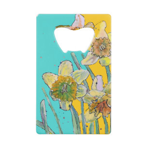 Abrebotellas De Tarjeta De Crédito Flor de color de agua Daffodil Flor Turquesa flora