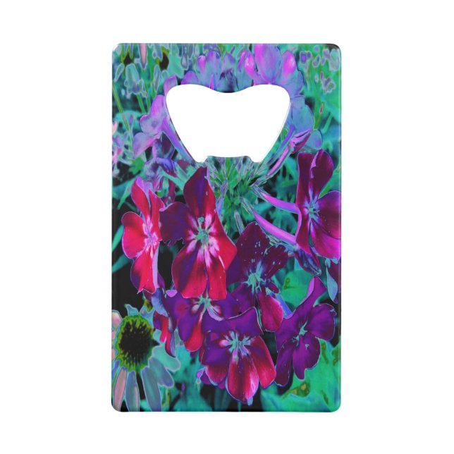 Abrebotellas De Tarjeta De Crédito Flor de jardín rosada, púrpura y rosada (Anverso)