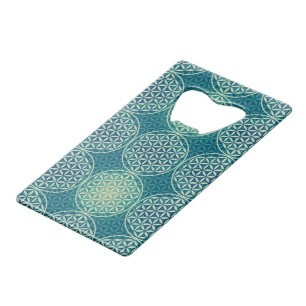 Abrebotellas De Tarjeta De Crédito Flor de la Vida - patrón de sello - azul cyan