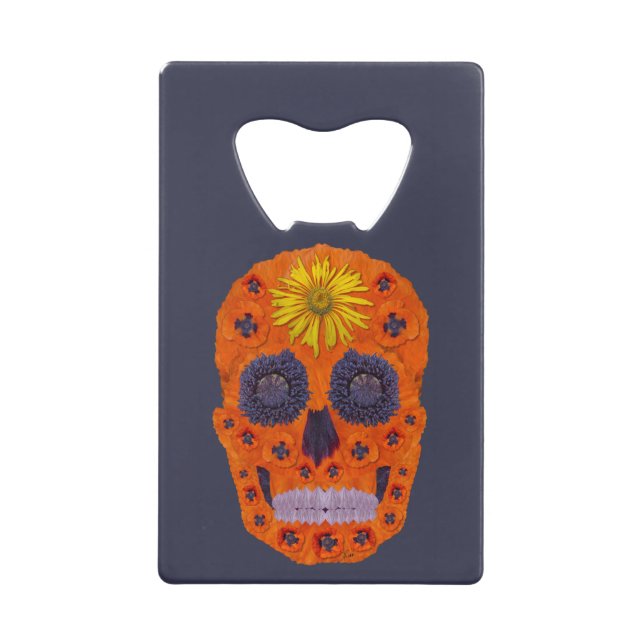 Abrebotellas De Tarjeta De Crédito Flor Skull 1 (Anverso)