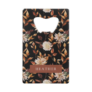 Abrebotellas De Tarjeta De Crédito Floral Otoño Negro