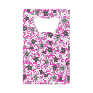 Abrebotellas De Tarjeta De Crédito Flores abstractas rosadas grises blancas lindas