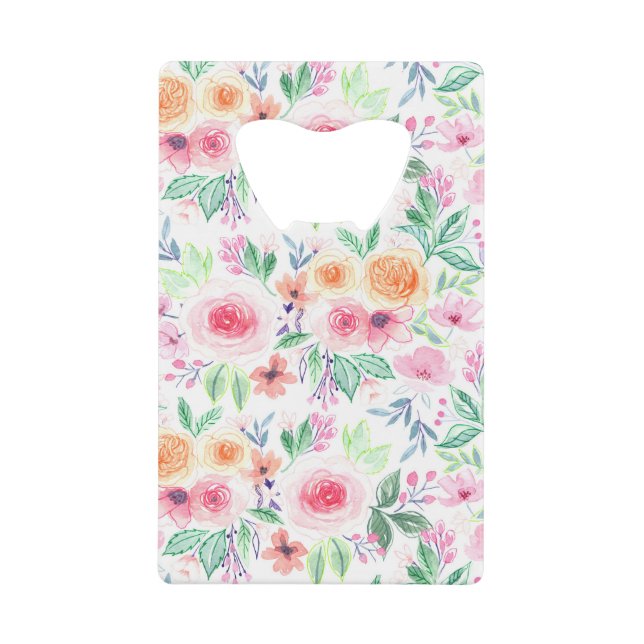 Abrebotellas De Tarjeta De Crédito Flores acuarelas y hojas (Anverso)