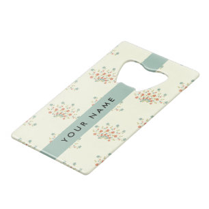 Abrebotellas De Tarjeta De Crédito Flores azules y rojas, azul, tu nombre