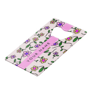 Abrebotellas De Tarjeta De Crédito Flores Coloridas, Fondo Rosa, Rosa